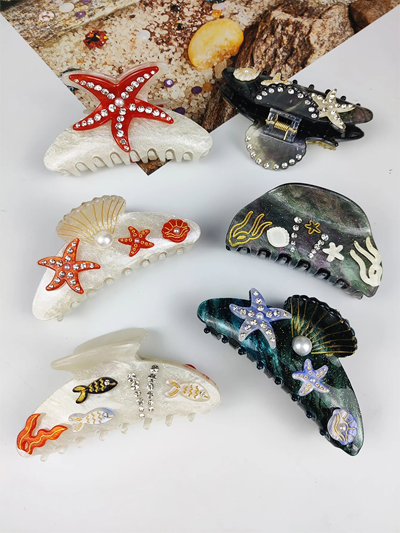 Handmade Large Sea Hair Claw Clips Acetate Beach Starfish - Smarsty
