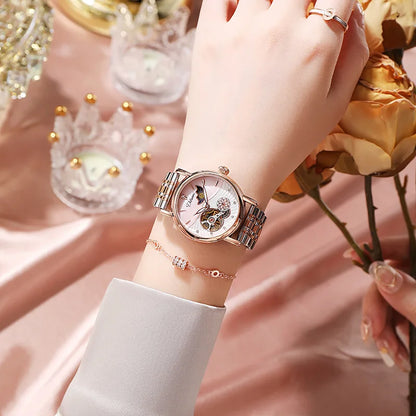 Luxury Women's Automatic Mechanical Watch with Moon Phase - Smarsty