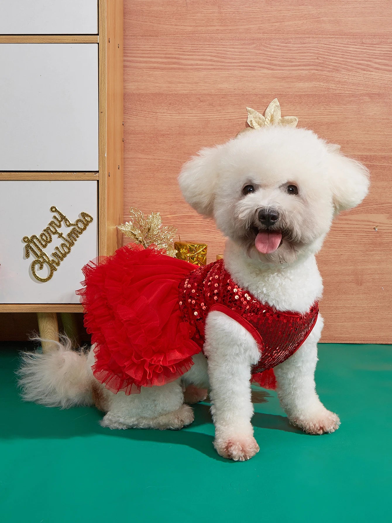 Sleeveless Dog Dress with Tulle and Sequins - Smarsty