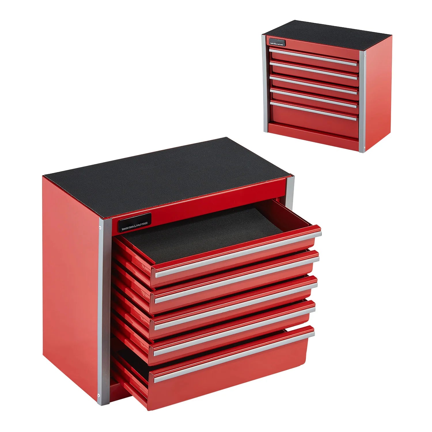 SucceBuy 5-Drawer 8.6in Metal Tool Box Red/Black Portable Small Tool Chest with PP Feet Pads for Garage Workshop Tools Storage