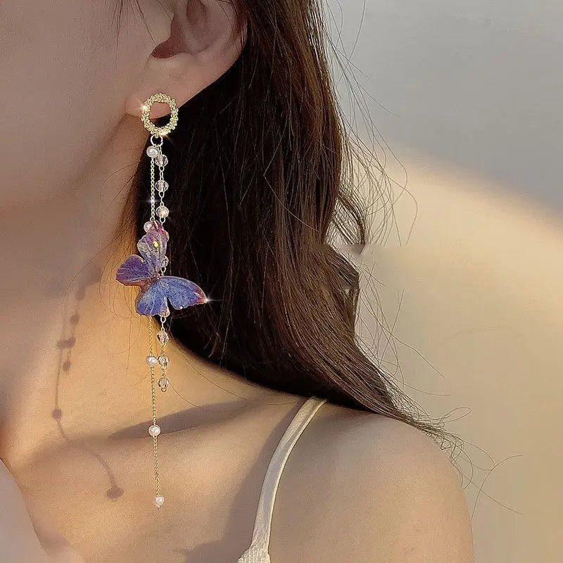Luxury Women’s Zircon Crystal Pearl Butterfly Tassel Earrings - Smarsty
