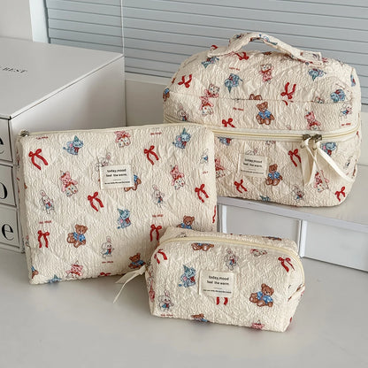 1pcs Cute Quilted Cotton Makeup Bag Women Zipper Cosmetic Organizer Cloth Handbag Box Shape Portable Toiletry Case for Girls - Smarsty