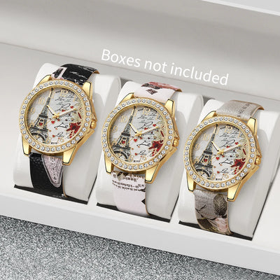 Fashion Rhinestone Women's Quartz Watch Set with Floral Design - Smarsty