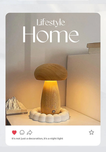 Wooden Mushroom Night Light with Stepless Dimming - Smarsty