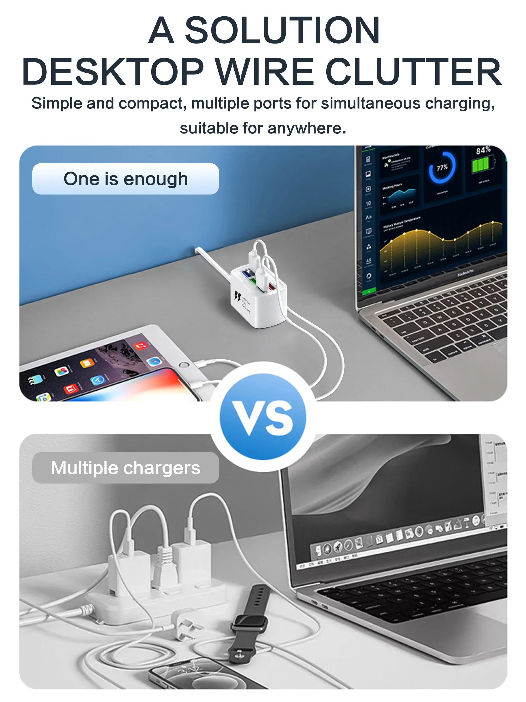 Fast USB Charger 6 in 1 Power Strip Desktop Charging Station Fast Charging 1m Cord USB HUB Adapter Socket for iPhone 16 Home - Smarsty