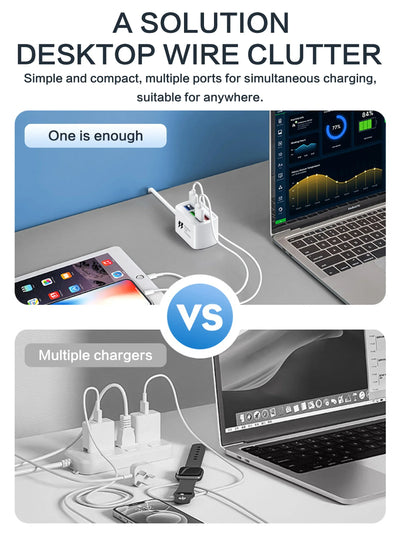 Fast USB Charger 6 in 1 Power Strip Desktop Charging Station Fast Charging 1m Cord USB HUB Adapter Socket for iPhone 16 Home - Smarsty
