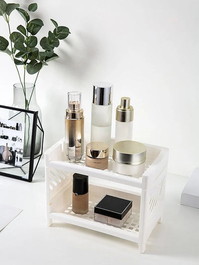Minimalist Desktop Double-Layer Storage Rack Household Plastic Bathroom Small Stationery Organizing Pure White Multifunctional by Smarsty