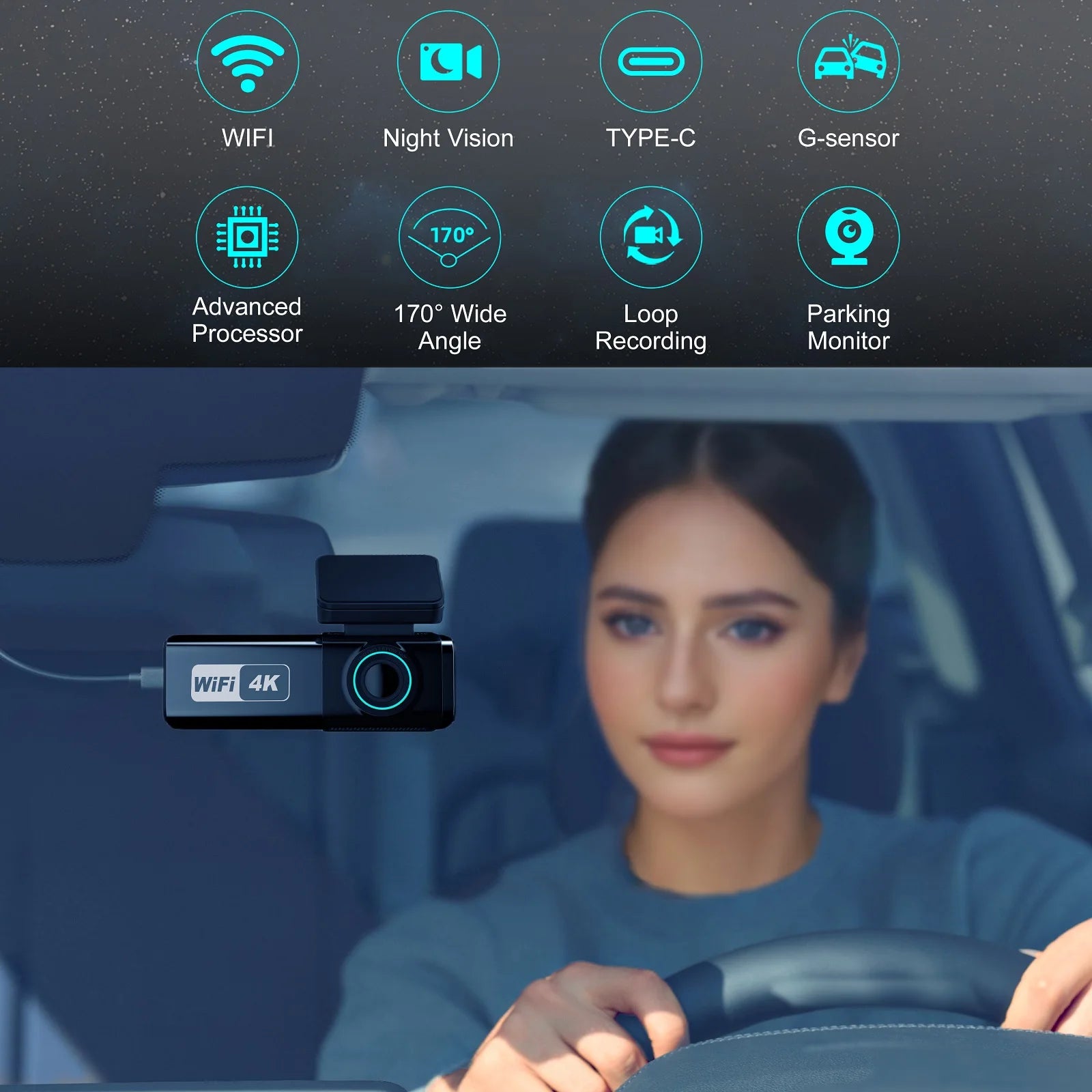 Stunning 4K Dash Cam Front And Rear Night Vision Wifi - Smarsty