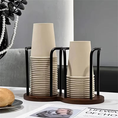 Disposable Cup Storage Holder Rack Shelf Water Tea Cups Wood Dispenser with Longer Stick Mug Display Stand Organizer Supplies by Smarsty