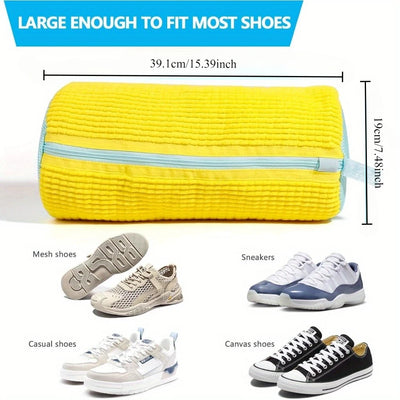 Durable Shoe Washing Machine Bag for All Shoe Types-Yellow with Blue Zipper,Ideal for Sneakers and Casual Shoes,Laundry Wash Bag - Smarsty
