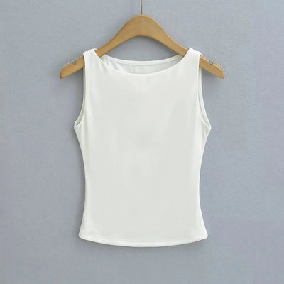 Women Double Layer Boat Neck Soft Slinky Tank Top - Smarsty