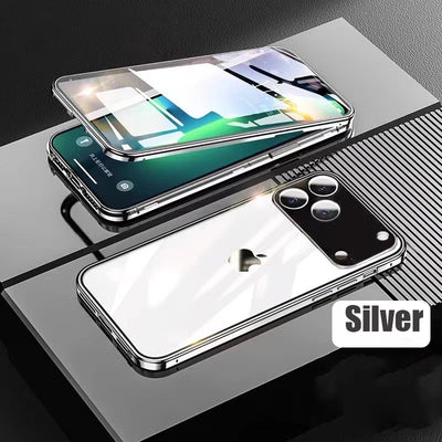 360 ° Full Protection Metal Magnetic Double-Sided Glass Snap Lock Phone Case For iPhone 17 Pro Max/17/Air/17 Pro Bumper Cover - Smarsty