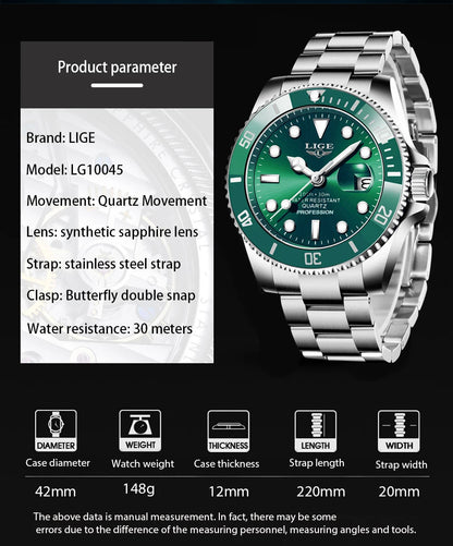LIGE Luxury Waterproof Diver Watch for Men - Smarsty