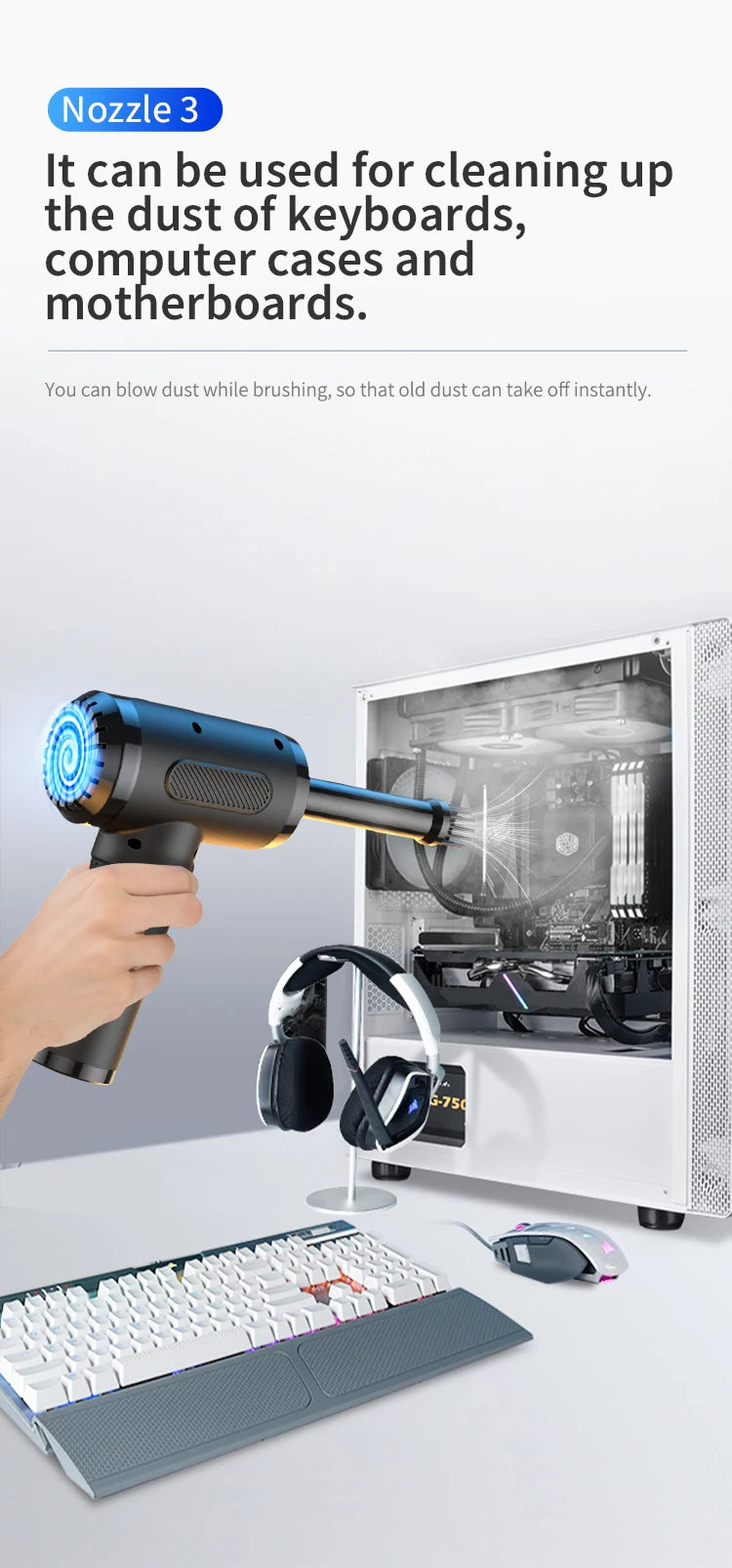 Rechargeable Portable Air Duster 50000RPM for Keyboard