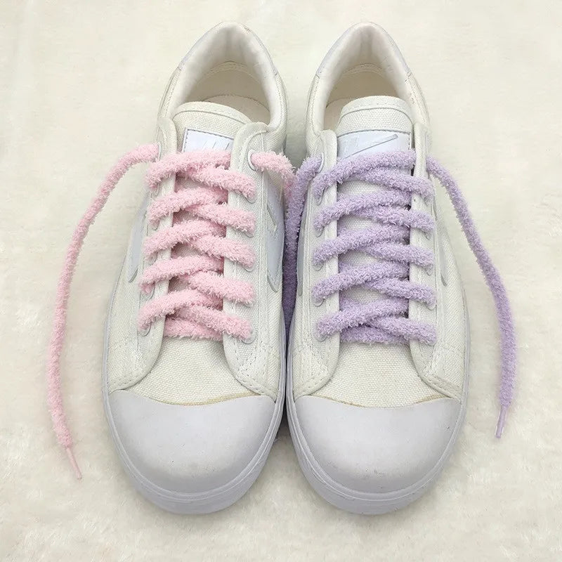 0.8cm width 1 Pair Cute Plush Sneakers Shoelaces Men Women High-top Casual Canvas  White Flat Shoes Laces Strings Accessories - Smarsty
