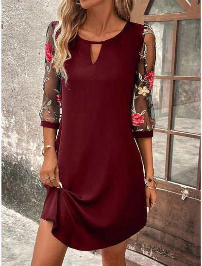 Luxury Dress Women's Perspective Mid Sleeve Printed Round Neck Mini Skirt Summer Party Dress - Smarsty