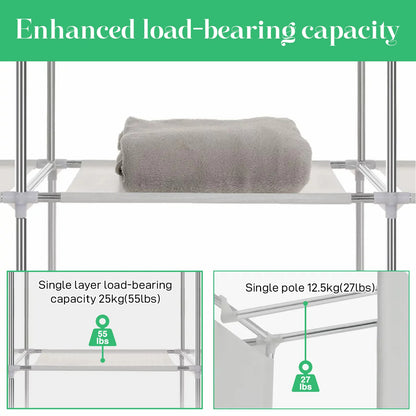Closet Wardrobe Organizer Storage Rack Portable Clothes Shoe Clothing Shelf Dustproof Non-woven Fabric Quick and Easy to Assembl
