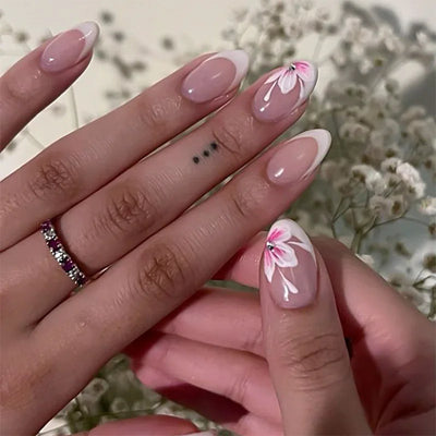 24pcs Flower Design Fake Nail Tips Full Cover - Smarsty