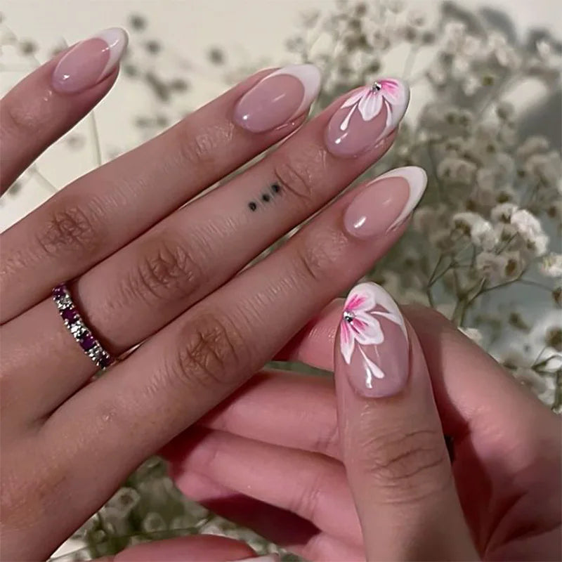 24pcs Flower Design Fake Nail Tips Full Cover - Smarsty