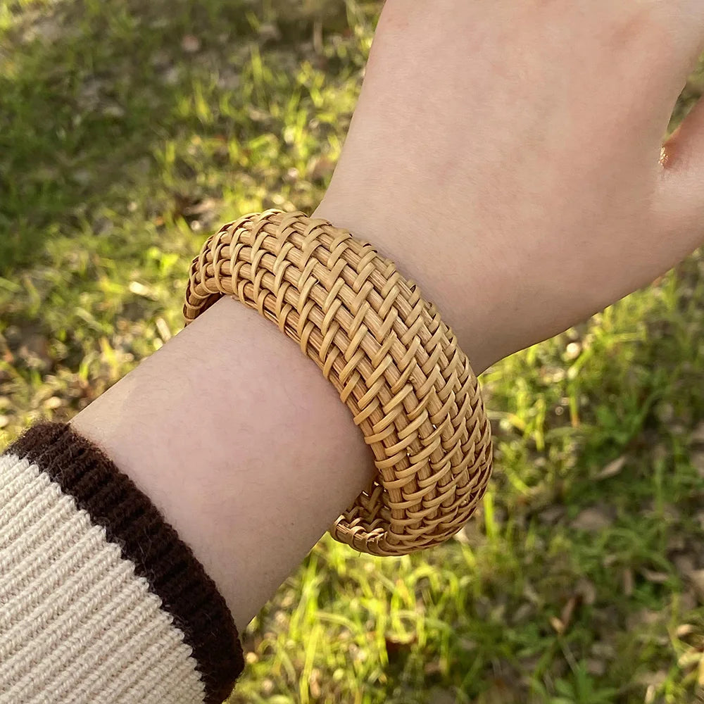 Boho Bamboo Rattan Weave Bracelet for Women - Smarsty