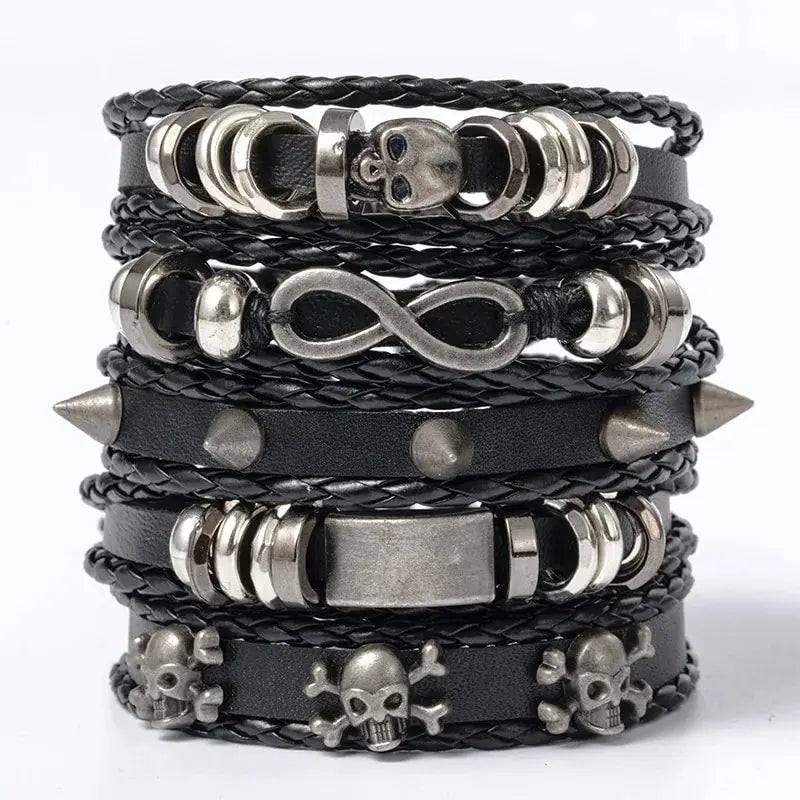 5pcs Punk Style Braided Leather Bracelets Set - Smarsty