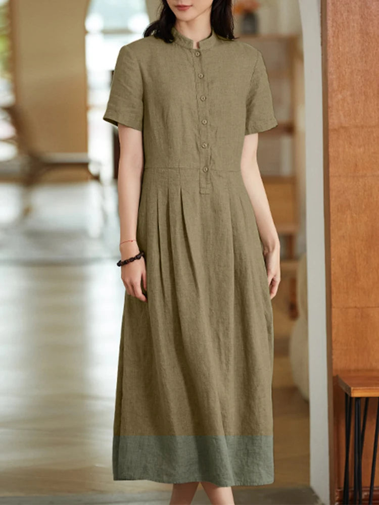 Women's Elegant Solid Cotton Robe Femme 2022 Spring Autumn Bohemian Maxi Dress ZANZEA Casual Long Sleeve Shirt Dresses Oversized - Smarsty