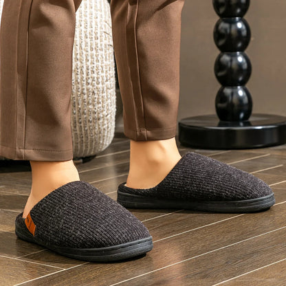 Memory Foam Cushion Slippers men Suede TPR Sole Platform Warm Soft Non Slip Stripe Comfortable Indoor Shoes Knited