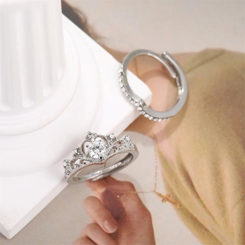 2PCS Adjustable Crystal Crown Rings for Women - Smarsty