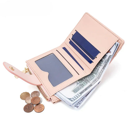 Women Short Wallets PU Leather Female Bifold Purses Cute Bear Card Holder Wallet for Girl Small Zipper Wallet with Coin Purse - Smarsty