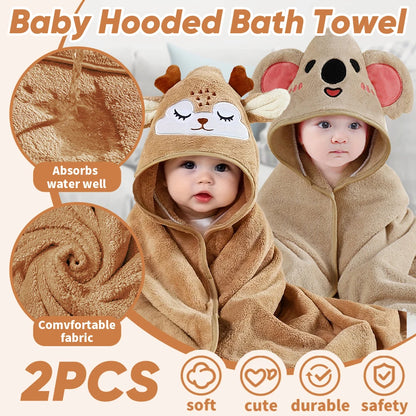 2PCS/Set Hooded Baby Towels,Soft Baby Towels for Newborns,Toddlers, and Kids,32x32 in Baby Towel with Hood