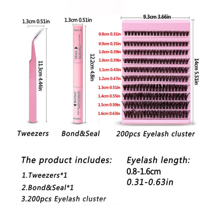 DIY Eyelash Extension Kit with 200pcs D Curl Clusters - Smarsty