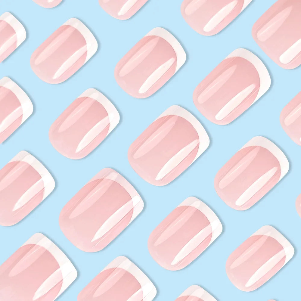 24 Piece Short French Minimalist Nail Set with File and Gel - Smarsty