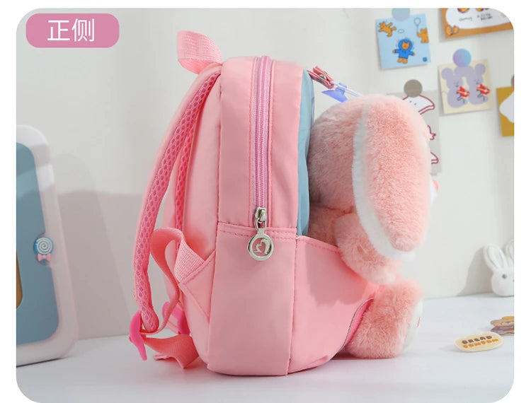 Plush 3D Rabbit Backpack For Kids Cute Bow Tie Design - Smarsty