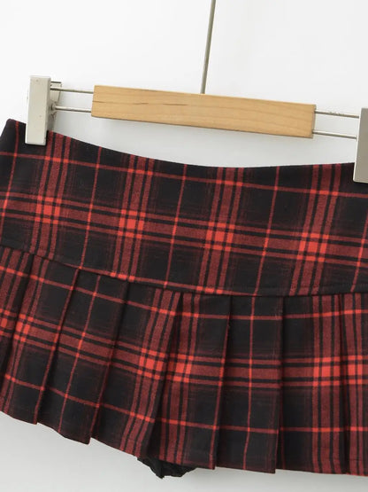 Summer Mini skirts for woman vintage korean fashion plaid skirts for women y2k skirts pleated red plaid skirts preppy style - Smarsty