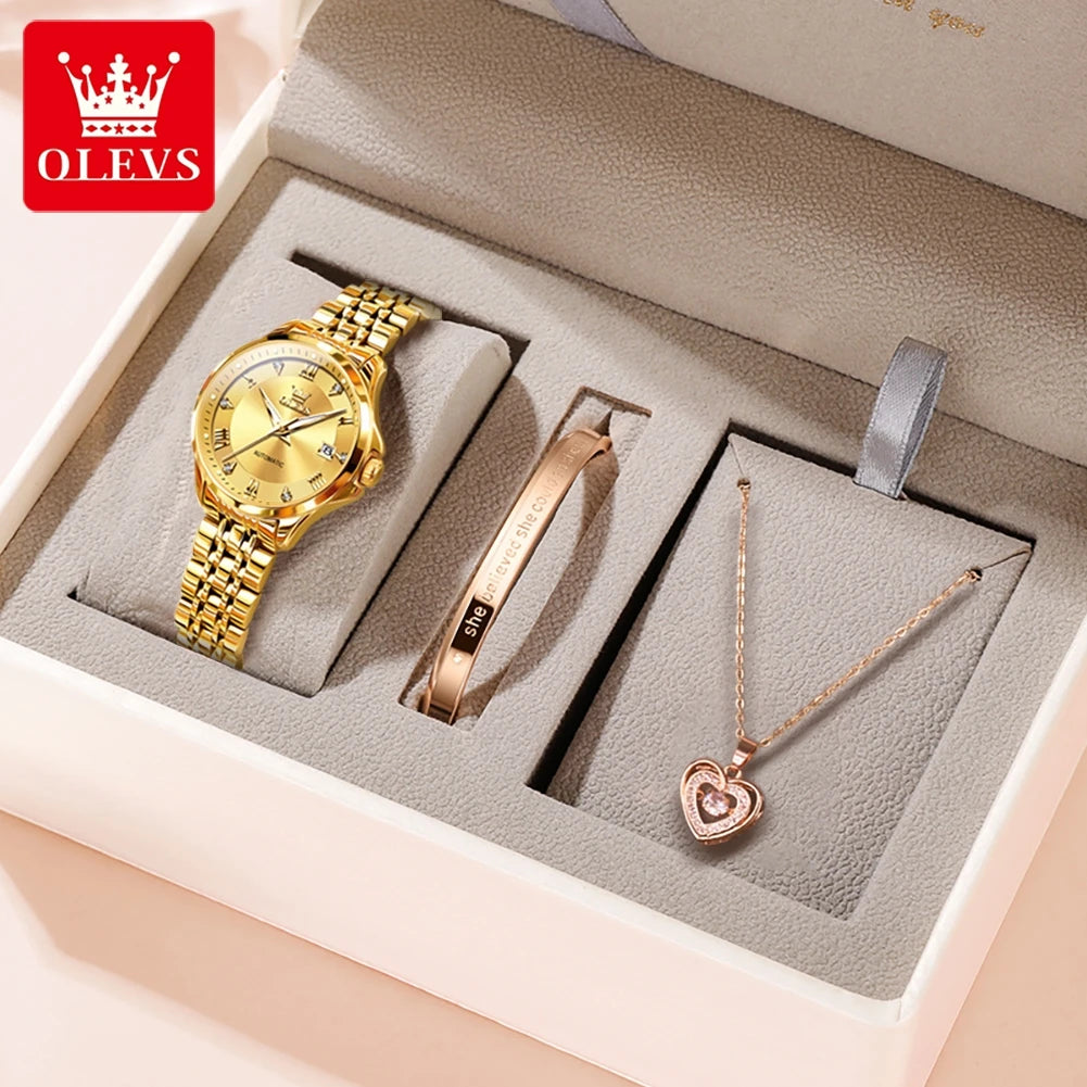 OLEVS Women's Stainless Steel Automatic Watch with Dual Calendar - Smarsty