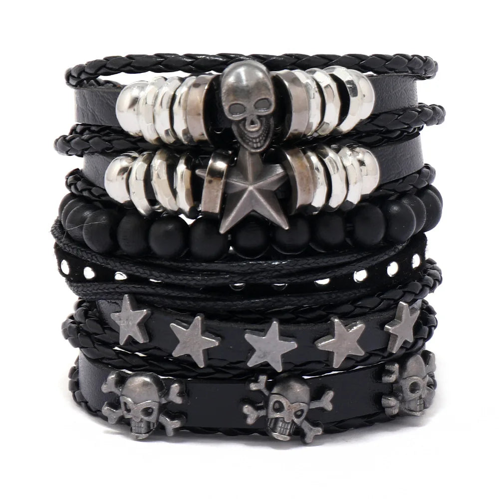 Viking Leather Bracelet For Men Adjustable Skull Design - Smarsty