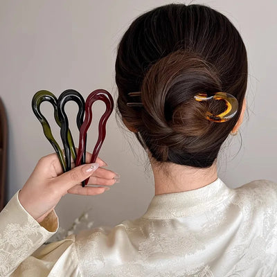 Fashion U-Shaped Tortoiseshell Hair Fork for Women - Smarsty