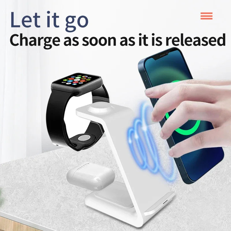 Three In One Wireless Charger Stand Fast Charging Dock - Smarsty