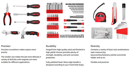 DEKO Drill Set Tool Set with 8V Red Cordless Drill, Home Tool Kit with Drill, Hand Tool Kits for Women 126 Piece