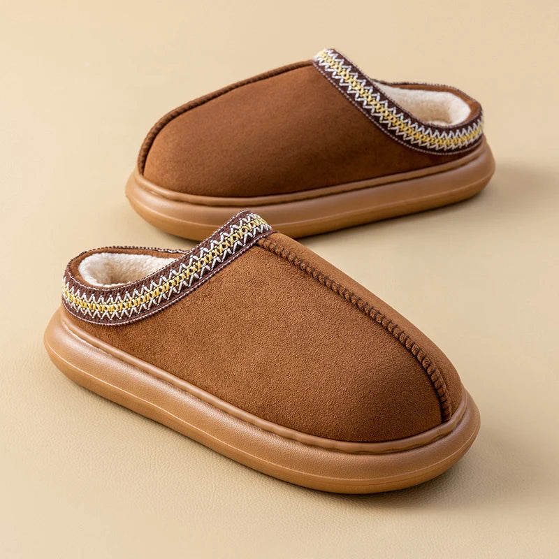Men's Plush Fleece Lined Slippers Winter Warm House Shoes with Thick EVA Sole for Indoor/Outdoor Use Cozy Non-Slip Home Footwear - Smarsty