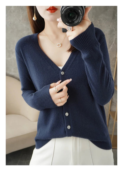 2024 New V-Neck Temperament Small Fragrant Wind Women Loose Sweater Sweater All Sweater Coat Special Offer Cardigan ZHI D035