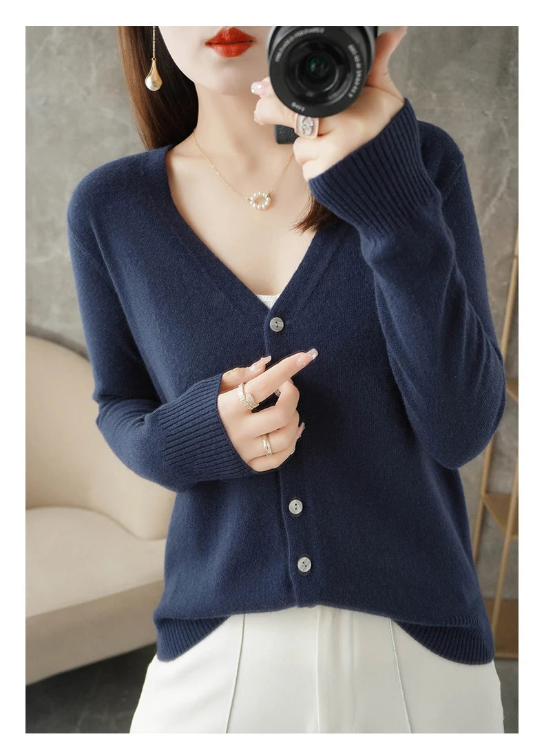 2024 New V-Neck Temperament Small Fragrant Wind Women Loose Sweater Sweater All Sweater Coat Special Offer Cardigan ZHI D035