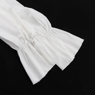 Talenza White Ruffle Bandage Mini Dress Women's Elegant Patchwork Long Sleeve Dress New Slim V Neck Lace Up Summer Mini Dress - Smarsty