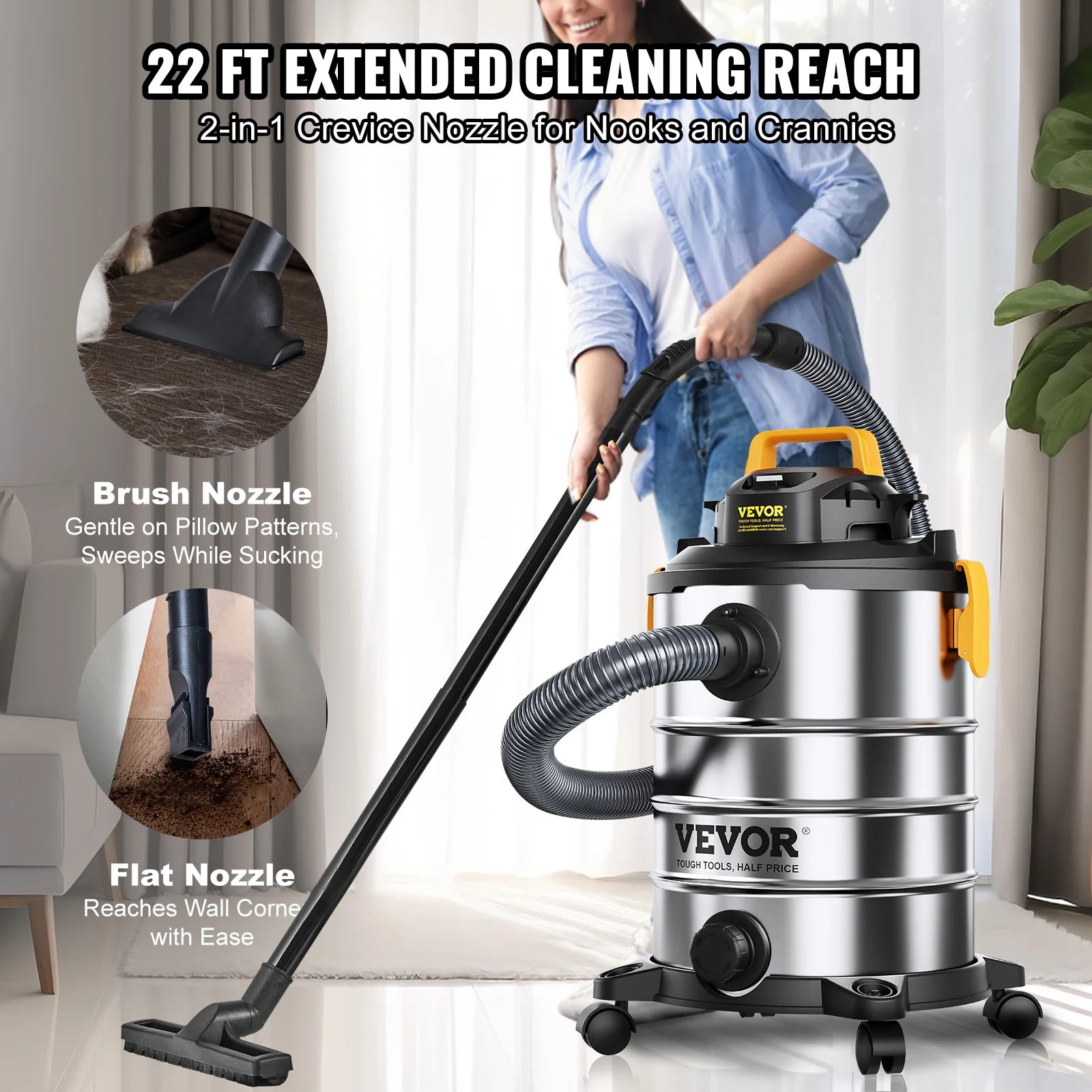 SucceBuy Stainless Steel Wet Dry Shop Vacuum Wet  Dry Vac Powerful Suction  Small Shop Vac Perfect for Carpet Debris  Pet  Hair - Smarsty