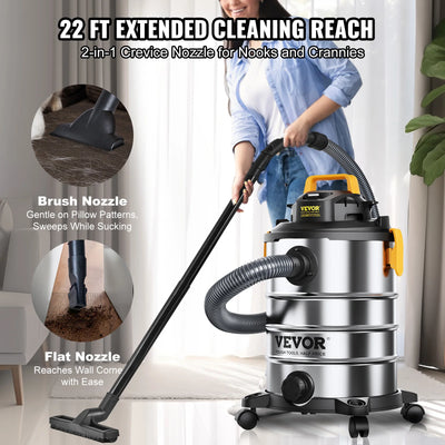 SucceBuy Stainless Steel Wet Dry Shop Vacuum Wet  Dry Vac Powerful Suction  Small Shop Vac Perfect for Carpet Debris  Pet  Hair - Smarsty