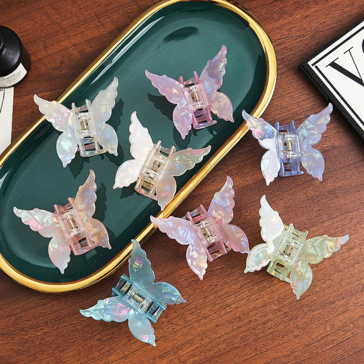 Pearlescent Butterfly Hair Claw 7cm Acetate Elegant Grip - Smarsty