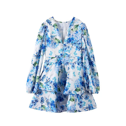 Backless Party Dress Women Elegant 3D Flower Print Sling Lace Up Ruffle A-line Mini Evening Dresses Female 2025 Summer Swimwears - Smarsty