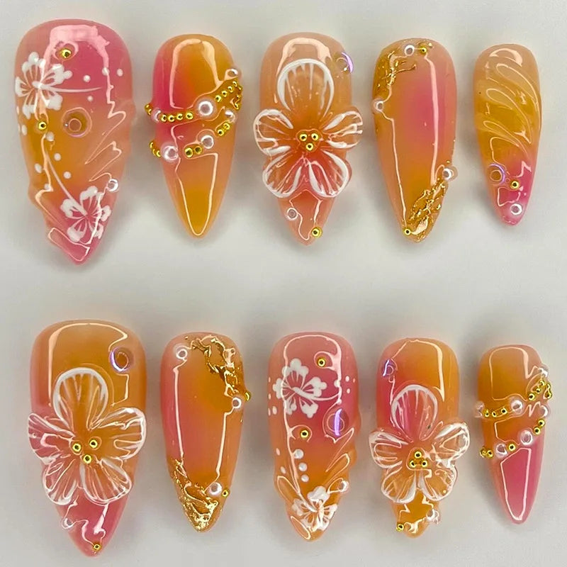 24pcs Flower Design Fake Nail Tips Full Cover - Smarsty