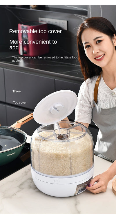 360 Degree Rotating Rice Dispenser Sealed Dry Cereal Grain Bucket Dispenser Moisture-proof Kitchen Food Container Storage Box by Smarsty