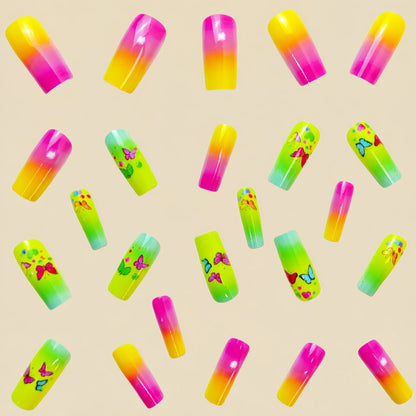 24 Piece Medium Long Fake Nails with Peach Flower Design - Smarsty